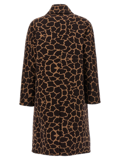 Overcoat by Max Mara for women in virgin wool brown, patterned & jacquard presents a luxurious silhouette, showcasing a luxurious split neckline and sophisticated pockets for a premium, luxurious look.