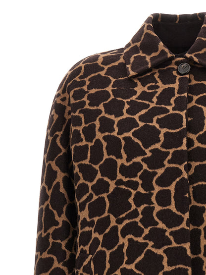 Overcoat by Max Mara for women in virgin wool brown, patterned & jacquard features a contemporary silhouette showcasing a contemporary split neckline and refined pockets for a sophisticated finish.