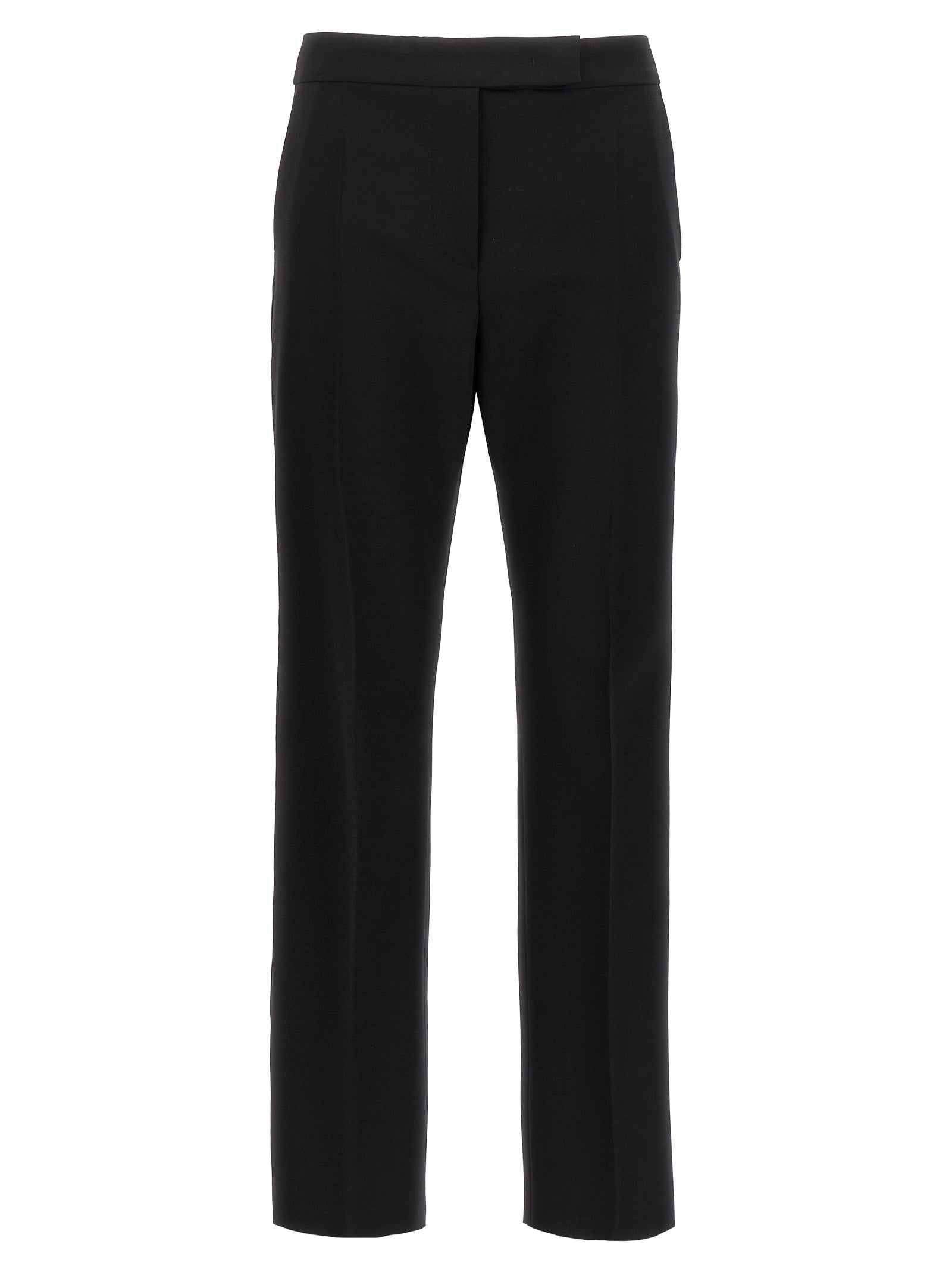 Trousers by Max Mara for women in satin mohair virgin wool black presents a perennial silhouette, meticulously tailored with a cut, long finish, and an elegant .