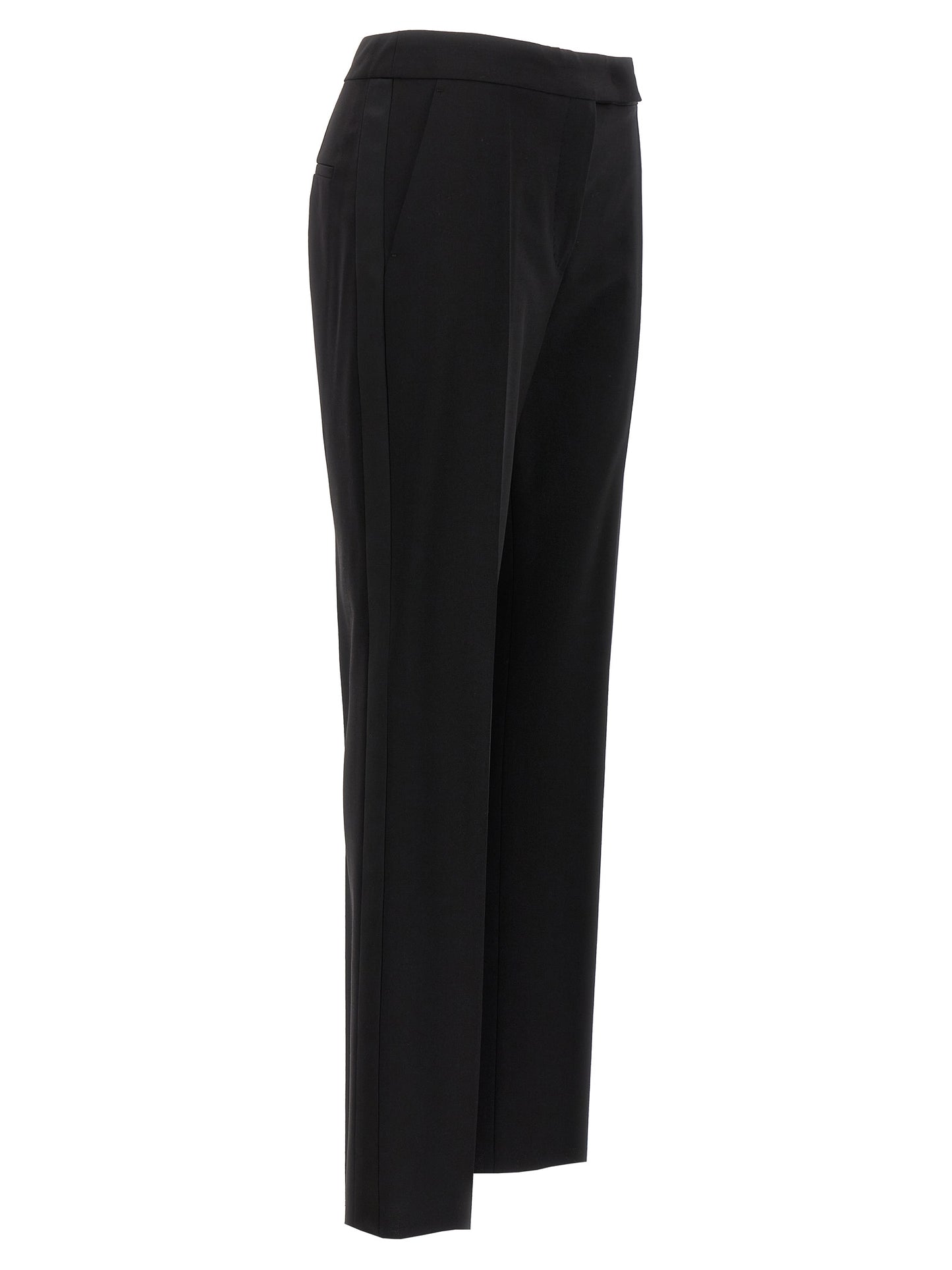 Trousers by Max Mara for women in satin mohair virgin wool black features an on trend silhouette, showcasing a sophisticated with a long and for an on trend finish.
