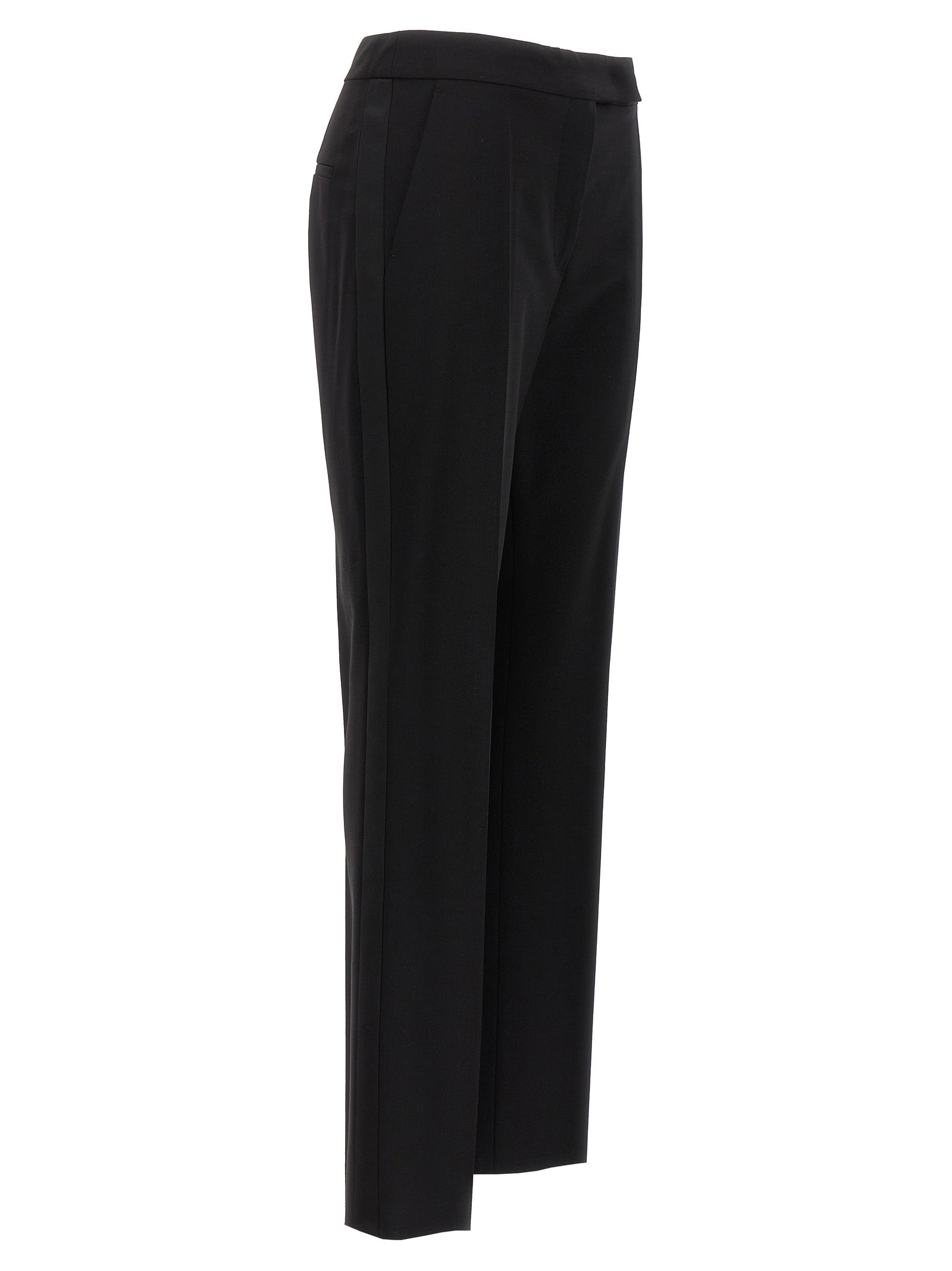 Trousers by Max Mara for women in satin mohair virgin wool black features an on trend silhouette, showcasing a sophisticated with a long and for an on trend finish.