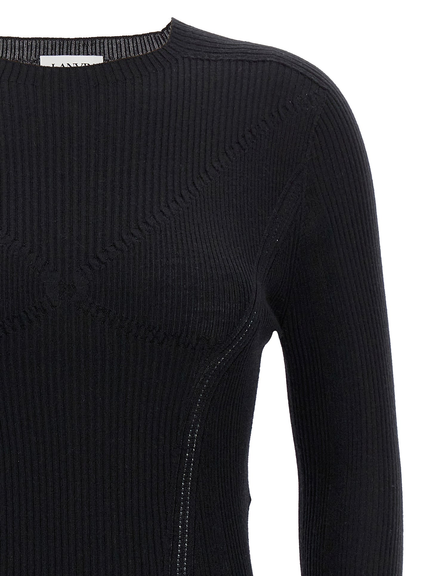 Cardigan by Lanvin for women in cashmere silk black showcases a luxurious silhouette, meticulously detailed with a sophisticated and for a refined finish.
