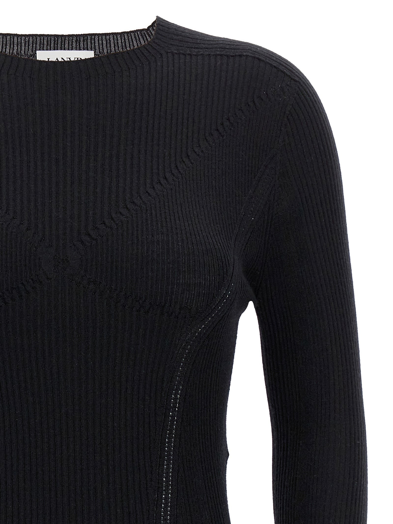 Cardigan by Lanvin for women in cashmere silk black showcases a luxurious silhouette, meticulously detailed with a sophisticated and for a refined finish.