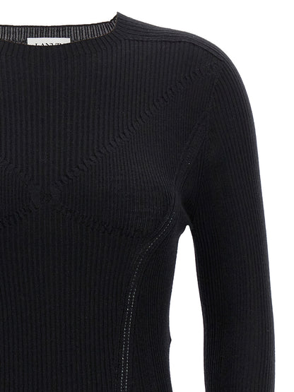 Cardigan by Lanvin for women in cashmere silk black showcases a luxurious silhouette, meticulously detailed with a sophisticated and for a refined finish.
