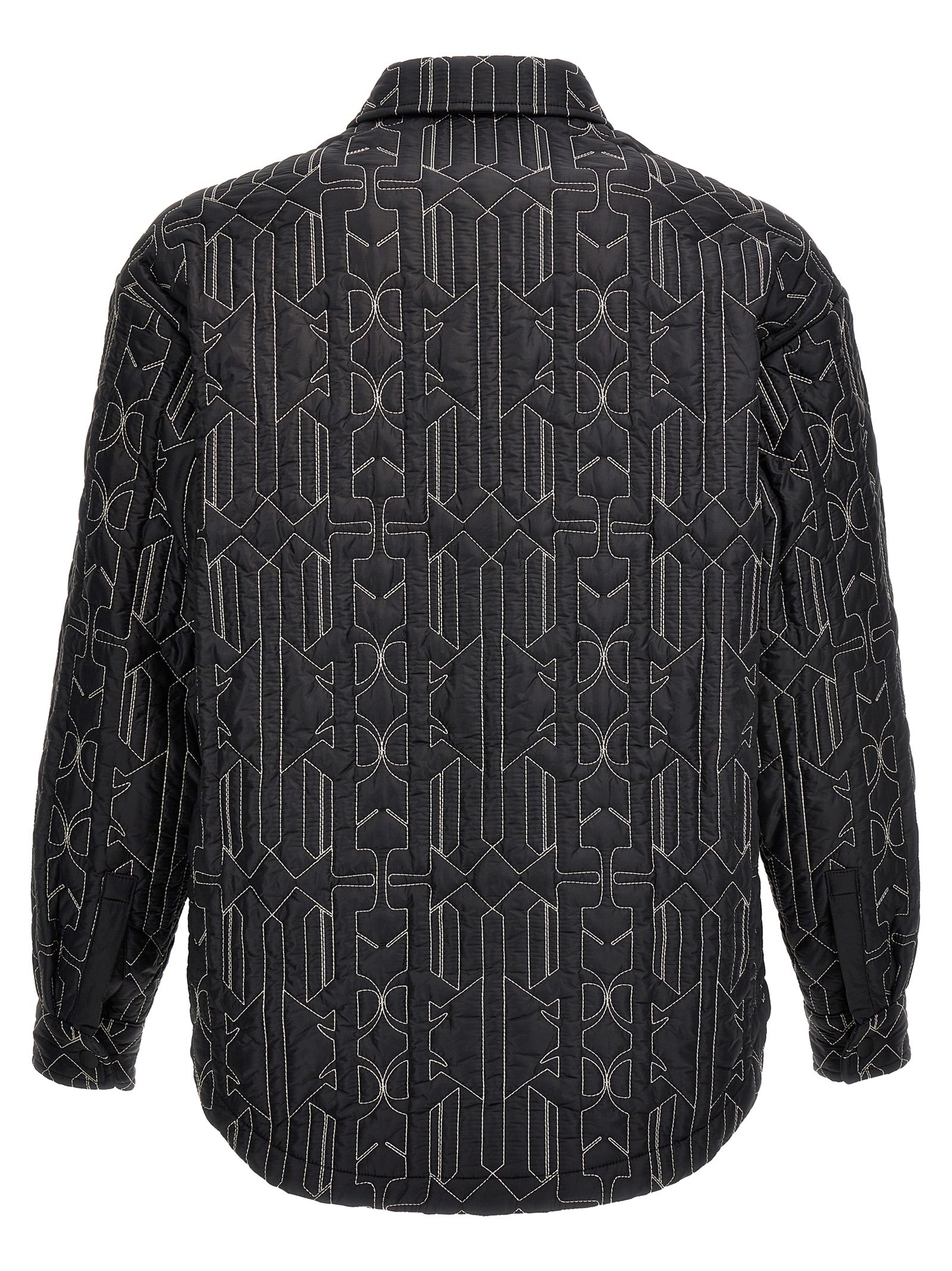 Windbreaker Jacket by Palm Angels for men in nylon gray, patterned & monogram features an enduring silhouette, showcasing technical pockets, insulated & windproof and a sophisticated shirt-collar neckline for a truly enduring aesthetic.
