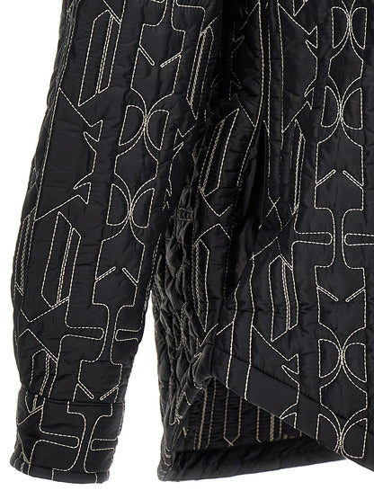 Windbreaker Jacket by Palm Angels for men in nylon gray, patterned & monogram features an enduring silhouette, showcasing technical pockets, insulated & windproof and a sophisticated for a truly enduring aesthetic.