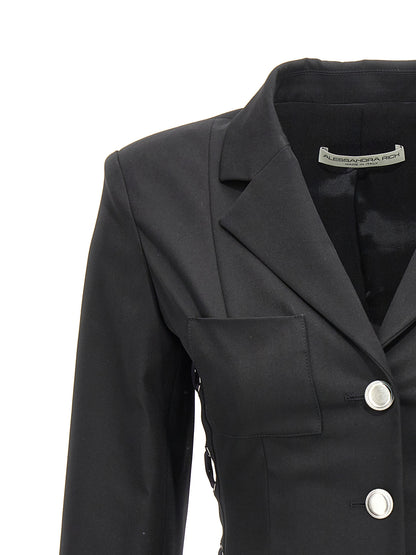 Blazer by Alessandra Rich for women in wool black showcases a discerning silhouette, elegantly detailed with a sophisticated and premium for a truly discerning finish.