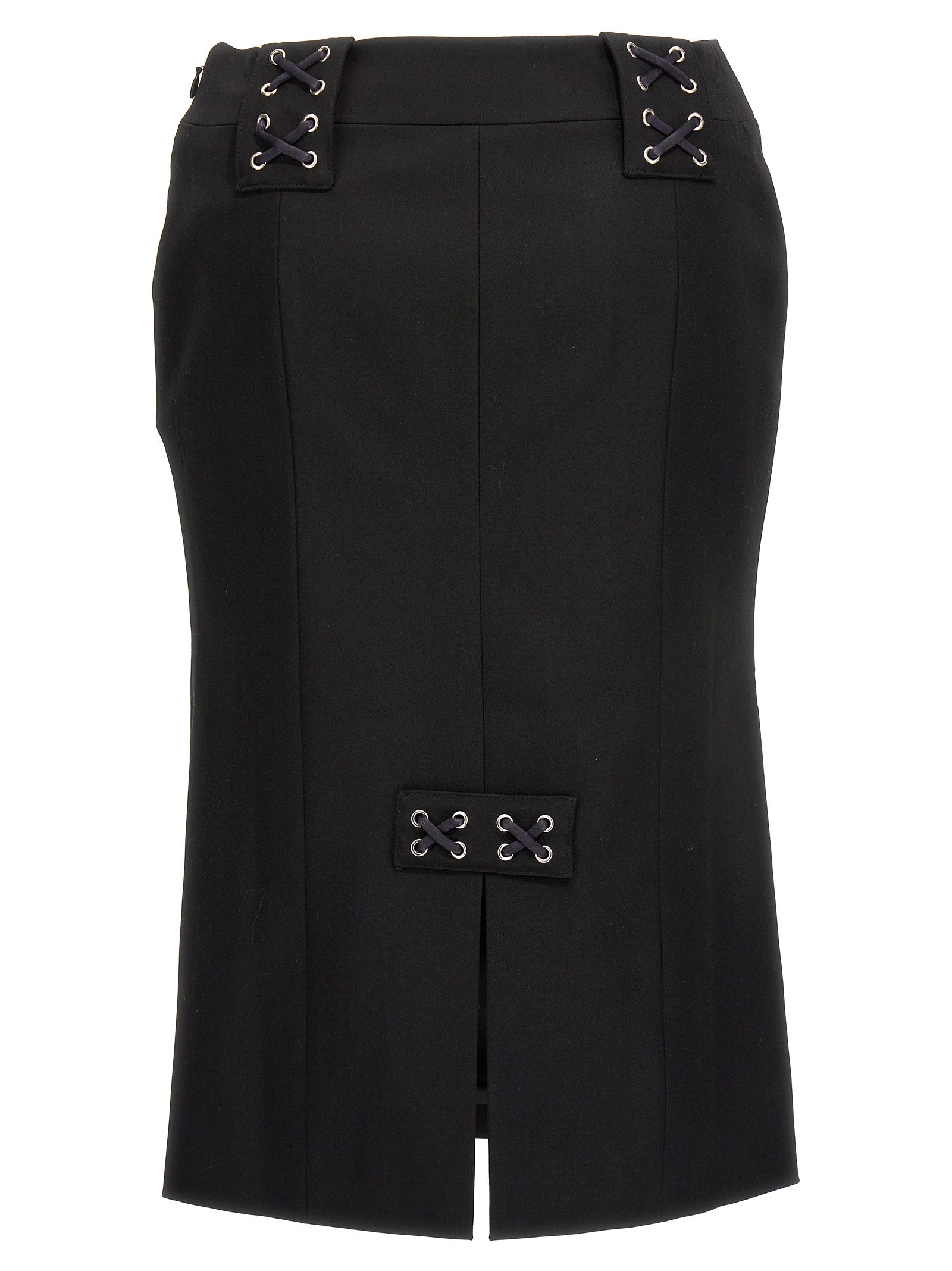 Skirt by Alessandra Rich for women in wool black features a sublime silhouette, showcasing the sublime design of the Women's Wool Midi Skirt in a sophisticated midi.