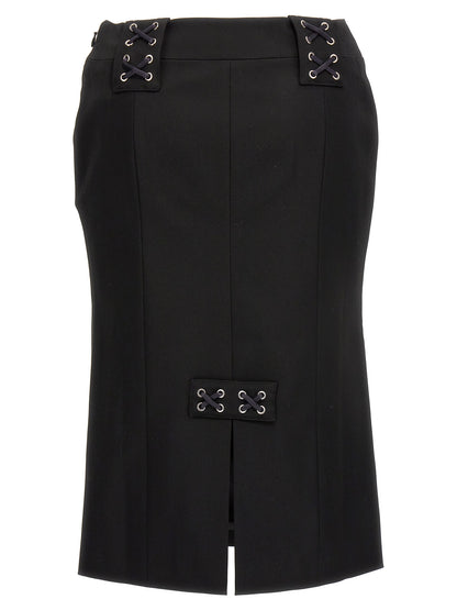 Skirt by Alessandra Rich for women in wool black features a sublime silhouette, showcasing the sublime design of the Women's Wool Midi Skirt in a sophisticated midi.