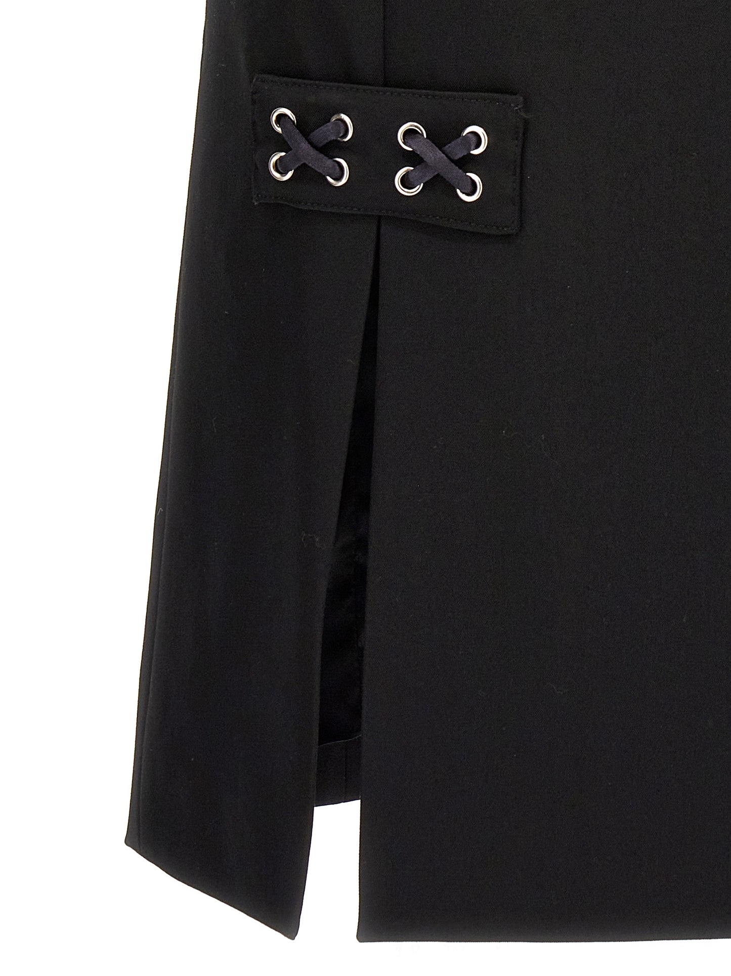 Skirt by Alessandra Rich for women in wool black features an relaxed-yet-refined silhouette that elegantly showcases the Women's Wool Midi Skirt design and sophisticated midi.