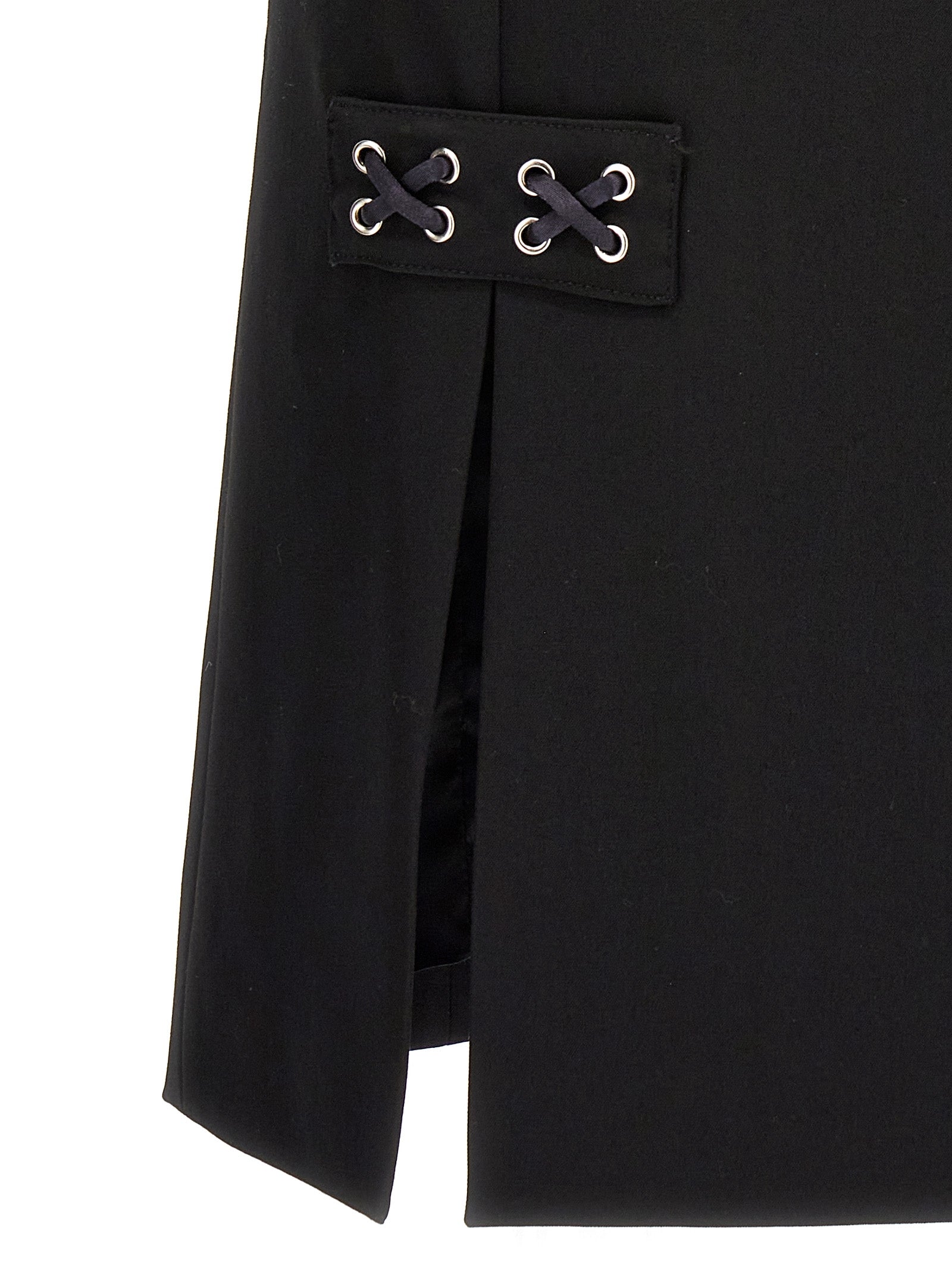 Skirt by Alessandra Rich for women in wool black features an relaxed-yet-refined silhouette that elegantly showcases the Women's Wool Midi Skirt design and sophisticated midi.