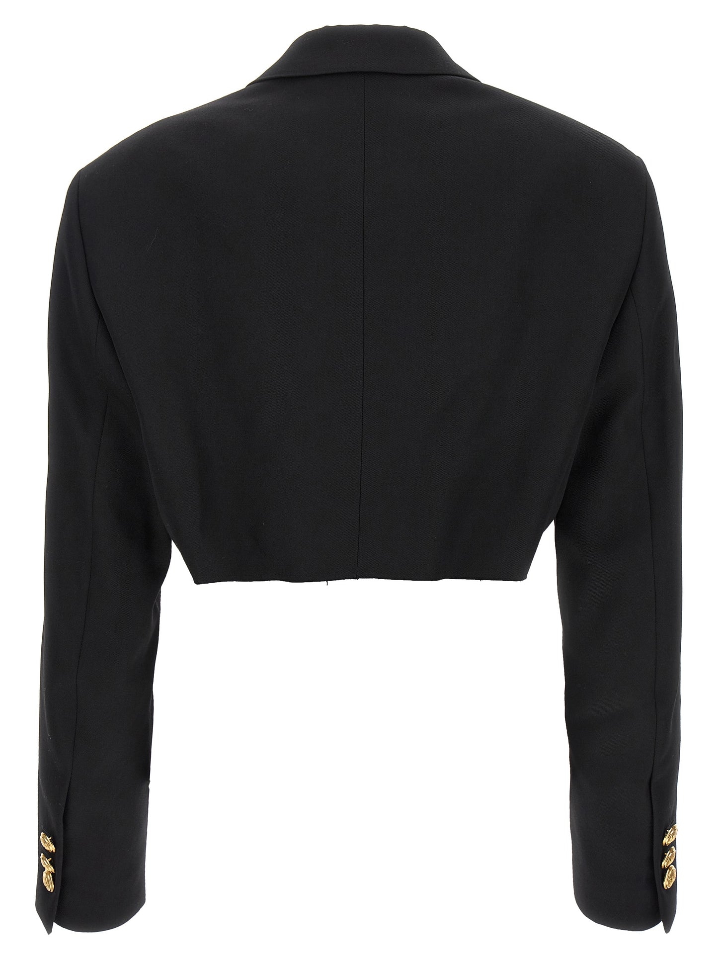 Blazer by Palm Angels for women in wool & polyester black & gold showcases a discerning silhouette, elegantly detailed with a sophisticated and premium for a truly discerning finish.