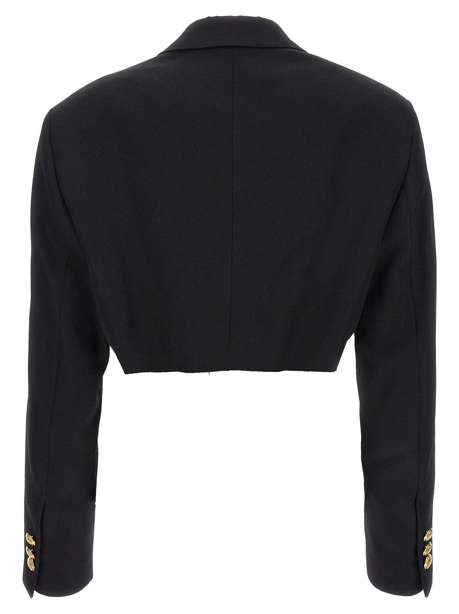 Blazer by Palm Angels for women in wool & polyester black & gold showcases a discerning silhouette, elegantly detailed with a sophisticated and premium for a truly discerning finish.