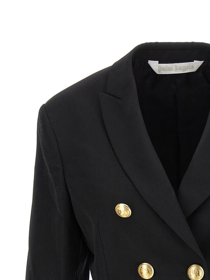 Blazer by Palm Angels for women in wool & polyester black & gold showcases a polished silhouette, highlighted by a refined and polished for a sophisticated finish.