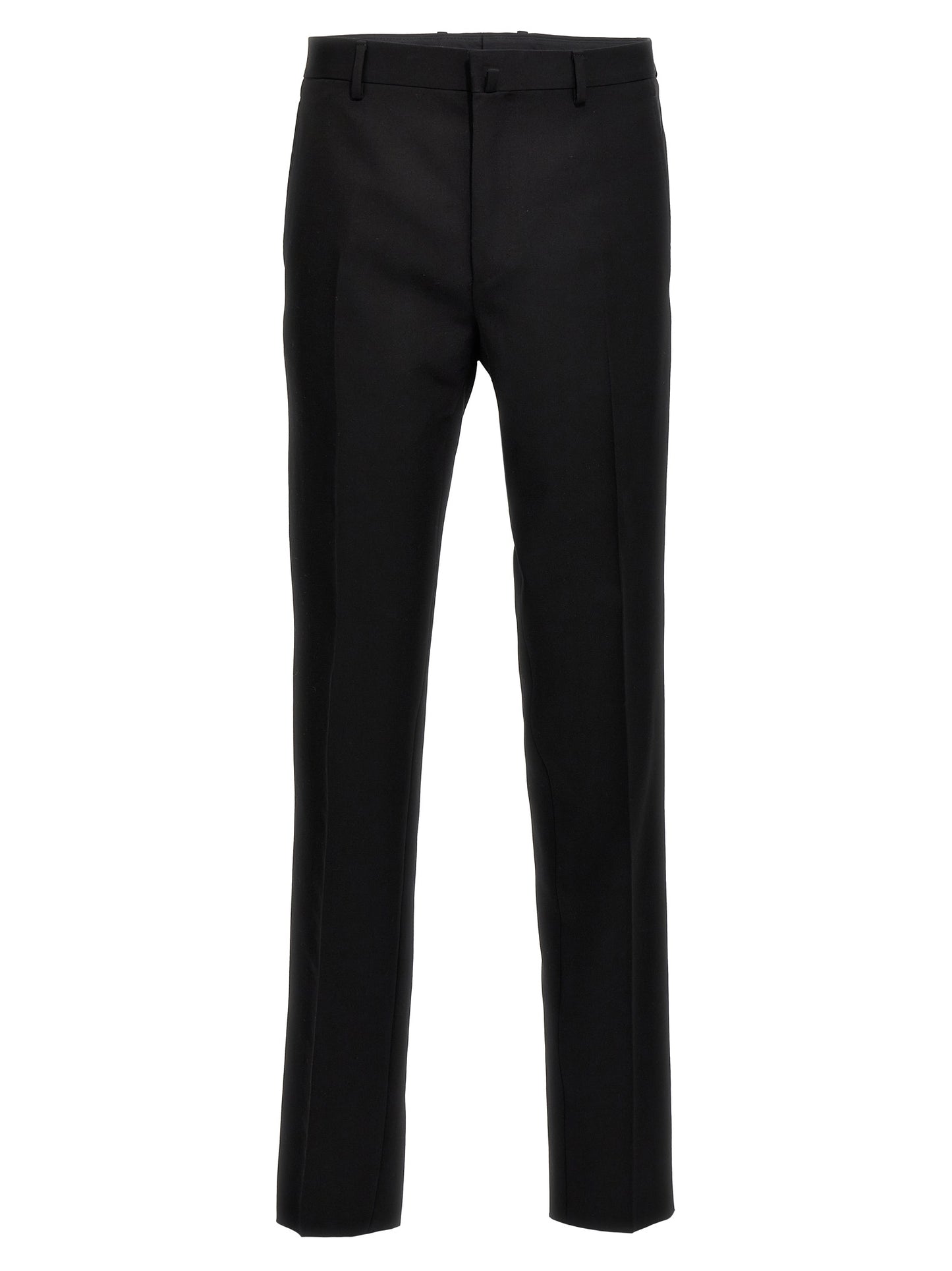 Trousers by Lanvin for men in satin wool black features a sculptural silhouette, showcasing a sculptural and long with a sophisticated for a sculptural finish.
