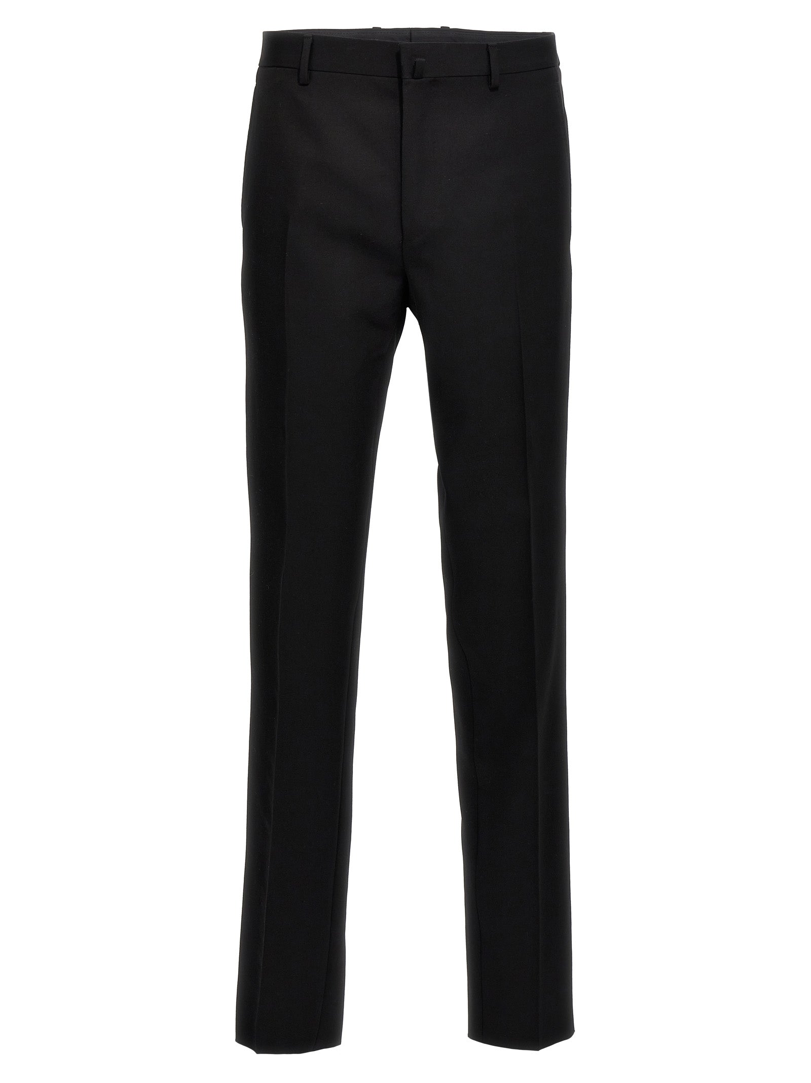 Trousers by Lanvin for men in satin wool black features a sculptural silhouette, showcasing a sculptural and long with a sophisticated for a sculptural finish.