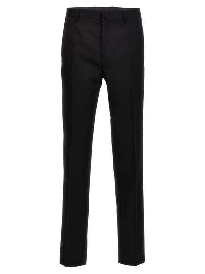 Trousers by Lanvin for men in satin wool black features a sculptural silhouette, showcasing a sculptural and long with a sophisticated for a sculptural finish.
