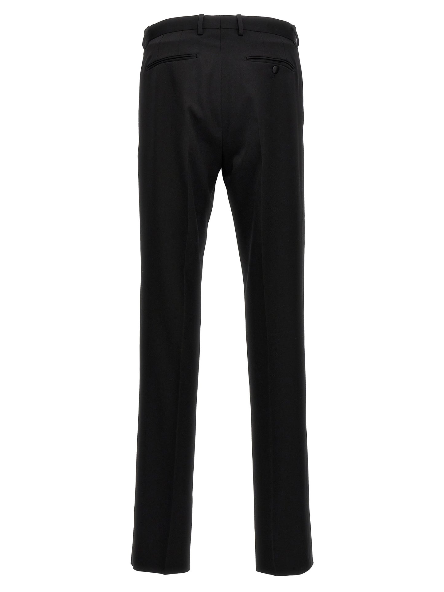 Trousers by Lanvin for men in satin wool black features a tailored silhouette with a tailored , defined by its long and a sophisticated .