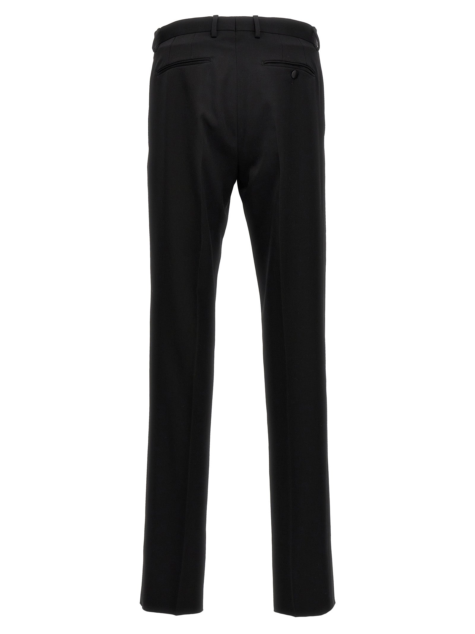 Trousers by Lanvin for men in satin wool black features a tailored silhouette with a tailored , defined by its long and a sophisticated .