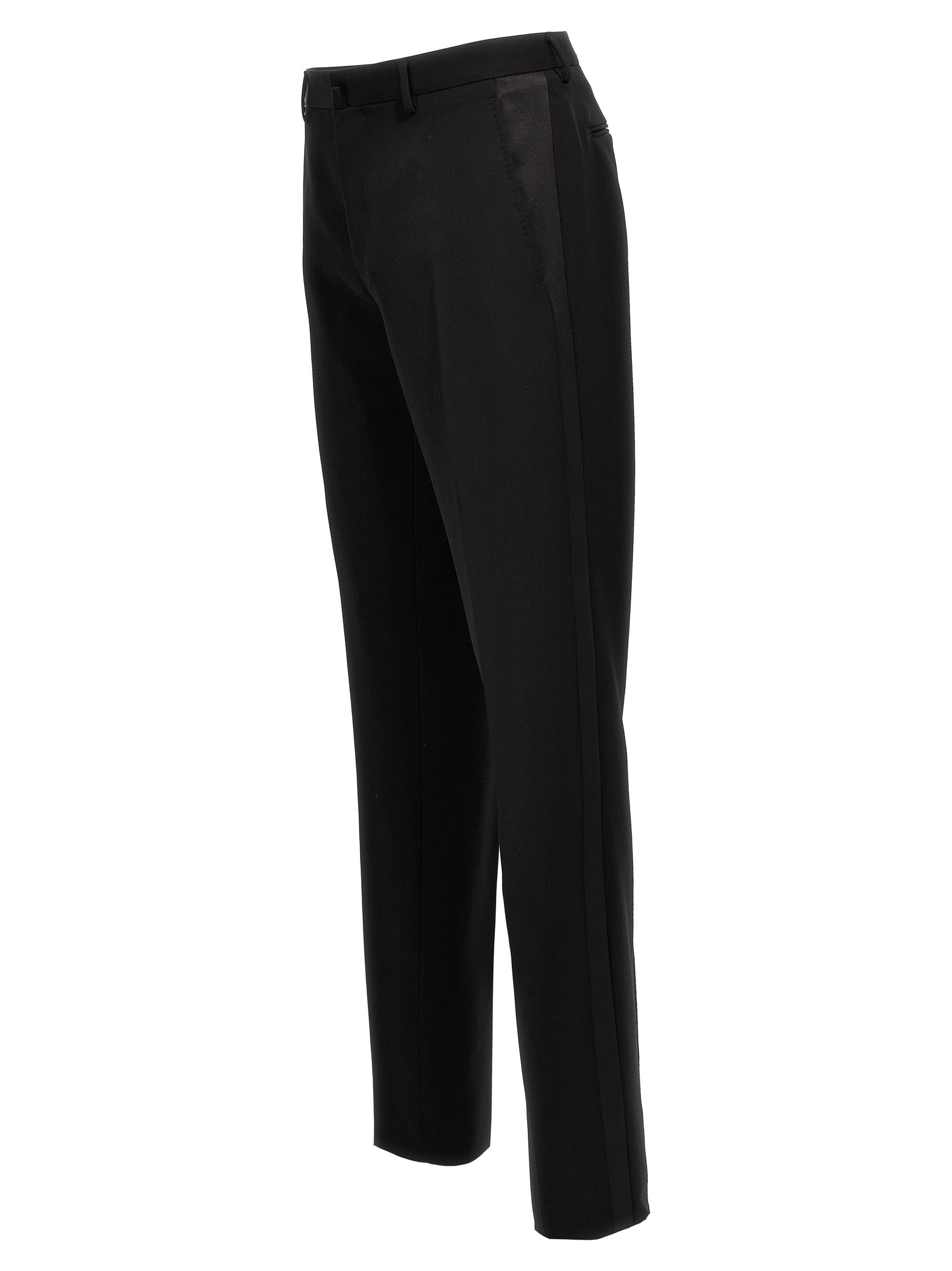 Trousers by Lanvin for men in satin wool black features an on trend silhouette, showcasing a sophisticated with a long and for an on trend finish.