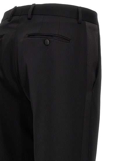 Trousers by Lanvin for men in satin wool black features an sartorial silhouette, showcasing a precise and long with a sartorial for a refined look.
