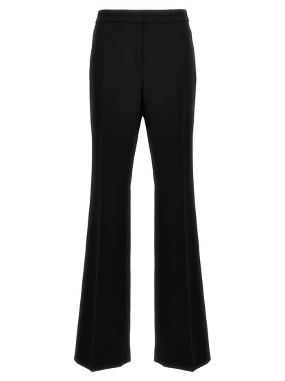 Chinos Pants by Moschino for women in viscose wool crepe black presents a sartorial luxe silhouette, showcasing a sophisticated wide with a long and for a premium, sartorial luxe finish.