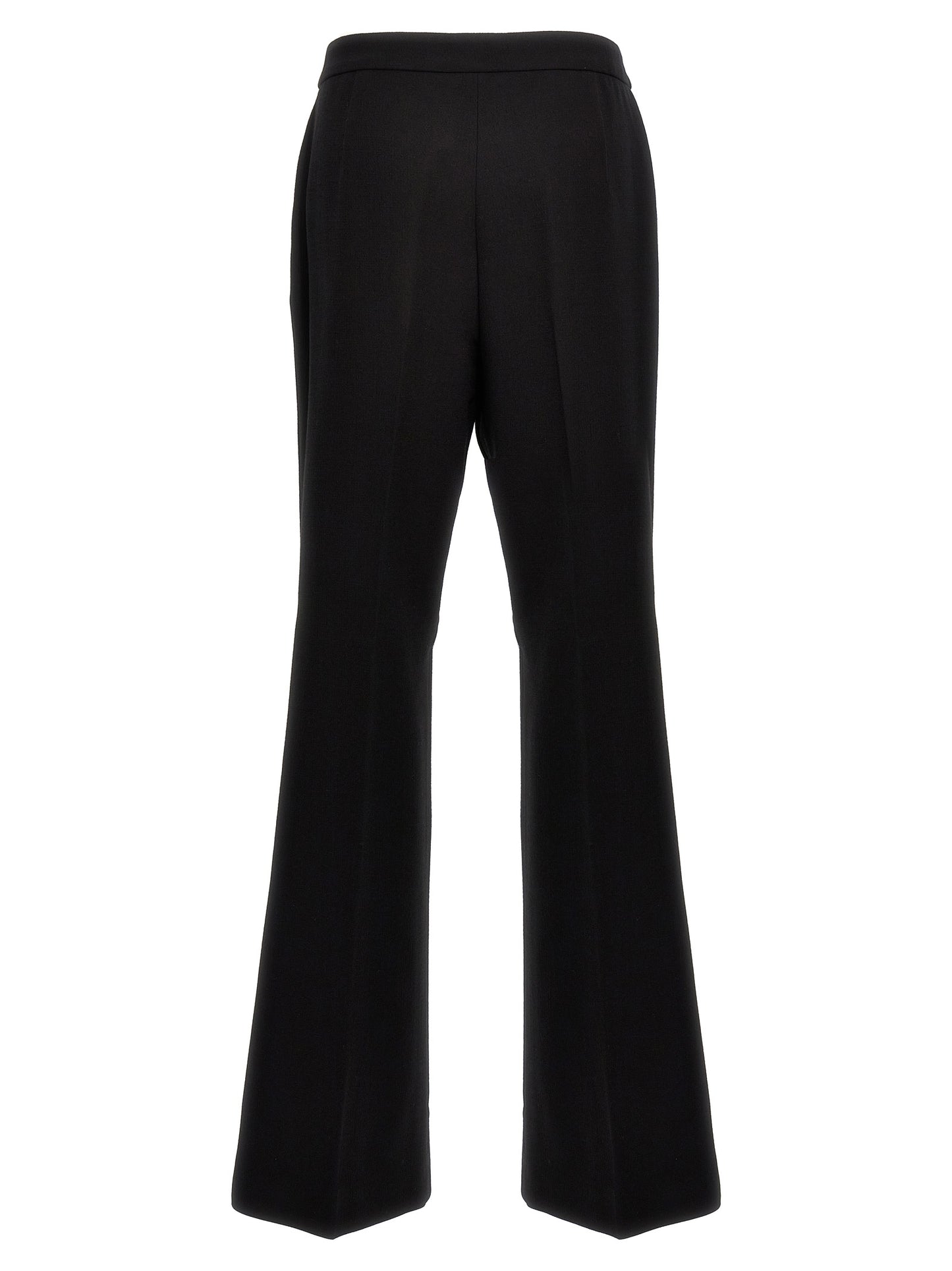Chinos Pants by Moschino for women in viscose wool crepe black features an contemporary silhouette, showcasing a sophisticated wide and long with a refined for a truly contemporary aesthetic.