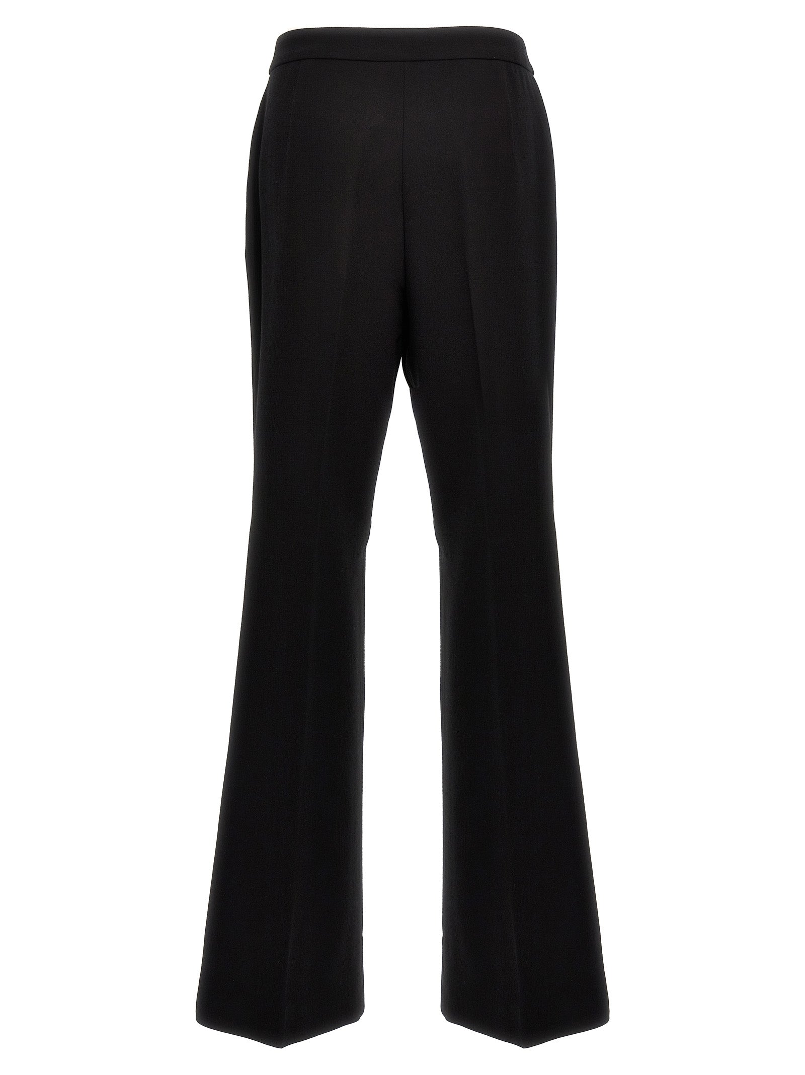 Chinos Pants by Moschino for women in viscose wool crepe black features an contemporary silhouette, showcasing a sophisticated wide and long with a refined for a truly contemporary aesthetic.