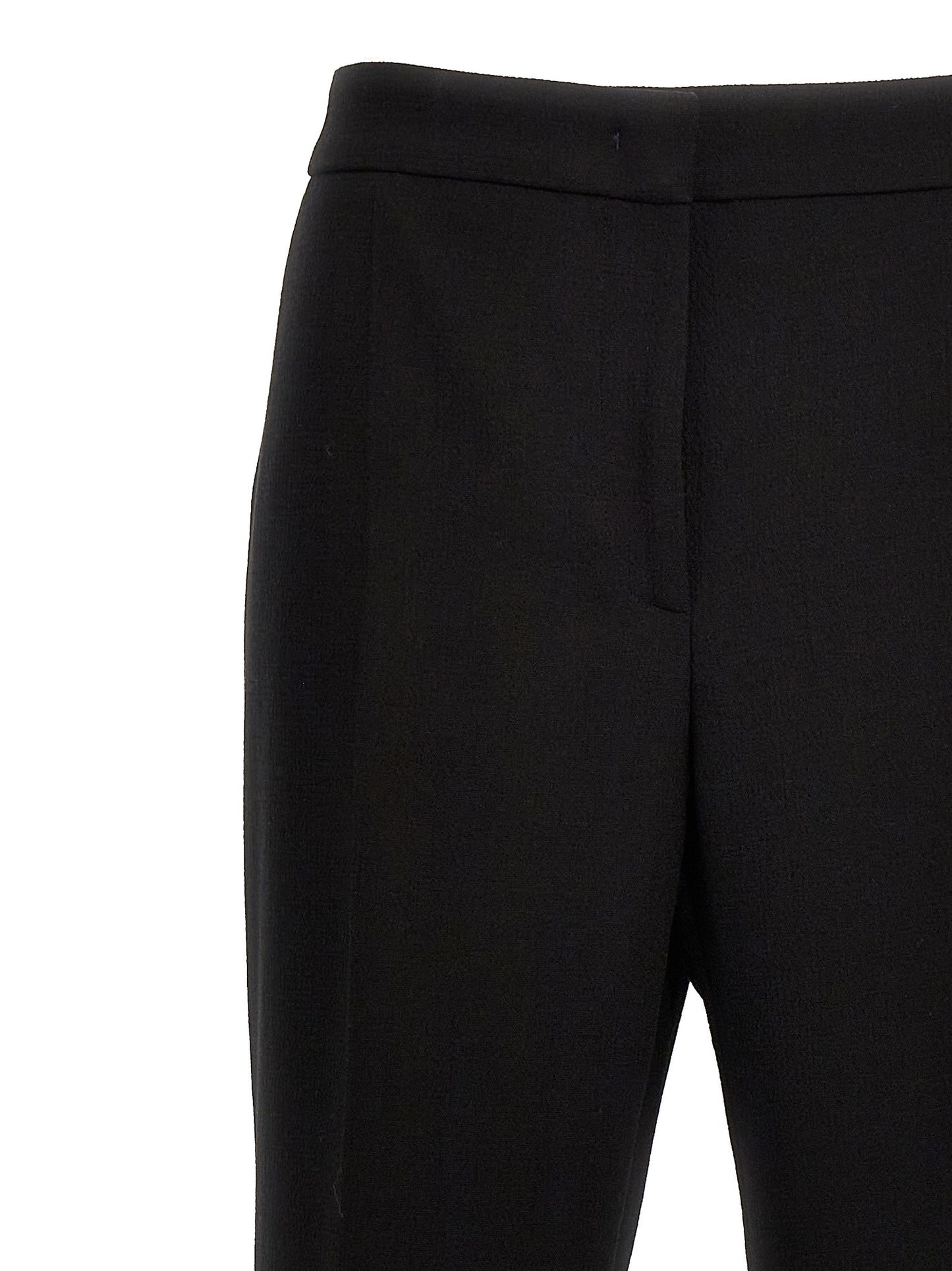 Chinos Pants by Moschino for women in viscose wool crepe black features a modern silhouette, showcasing a modern wide with a long and for a refined finish.