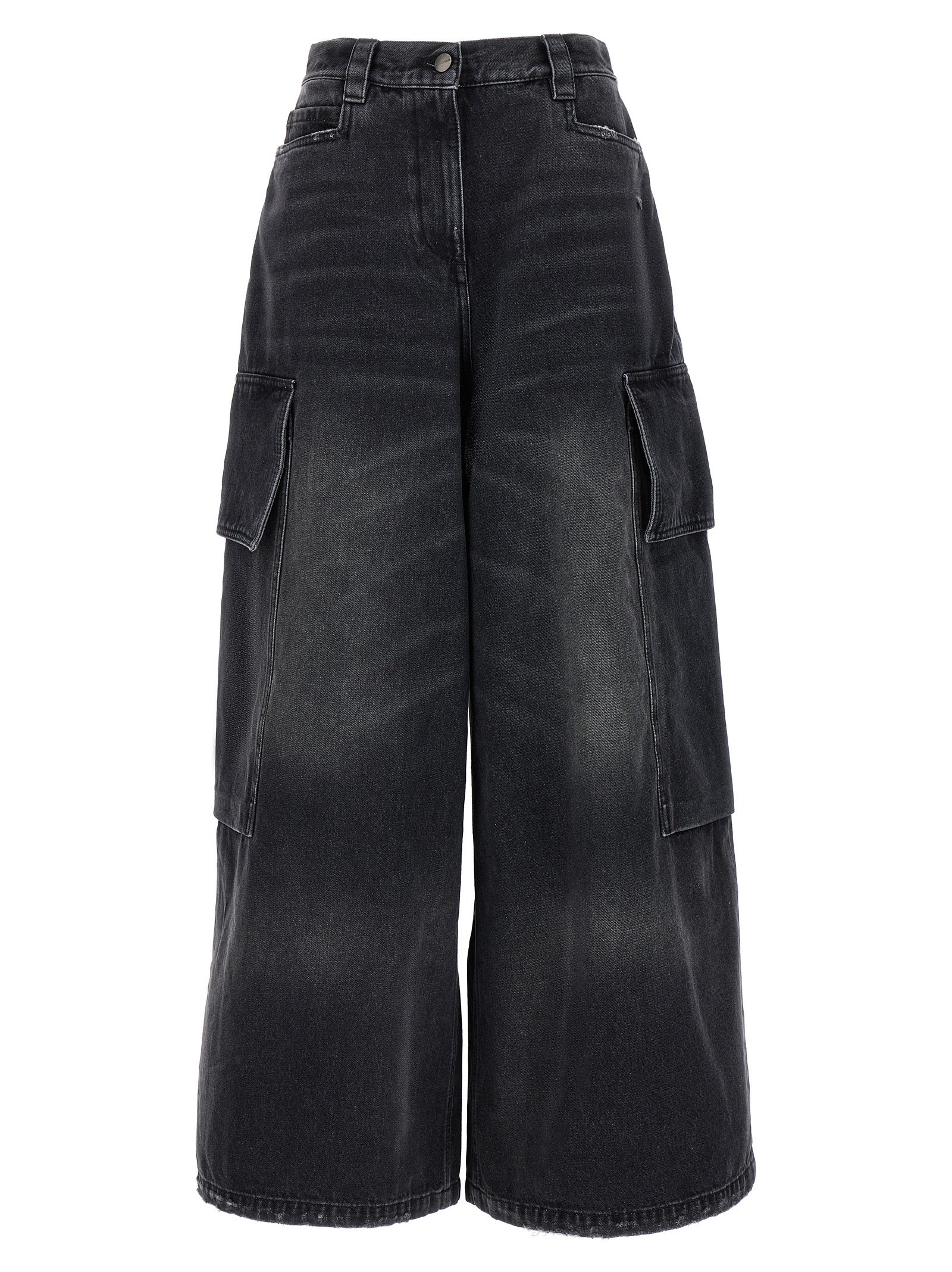 Denim Shorts by Palm Angels for women in denim cotton gray features an utilitarian chic wide & oversized with a short and , creating a utilitarian chic silhouette perfect for elevated casual styling.