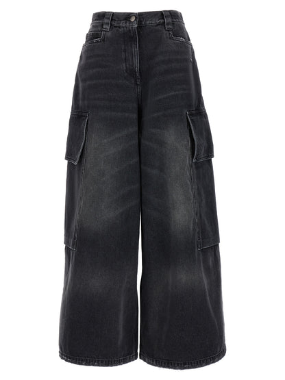 Denim Shorts by Palm Angels for women in denim cotton gray features an utilitarian chic wide & oversized with a short and , creating a utilitarian chic silhouette perfect for elevated casual styling.