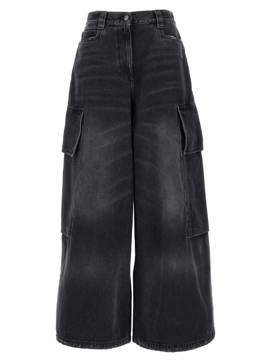Denim Shorts by Palm Angels for women in denim cotton gray features an utilitarian chic wide & oversized with a short and , creating a utilitarian chic silhouette perfect for elevated casual styling.