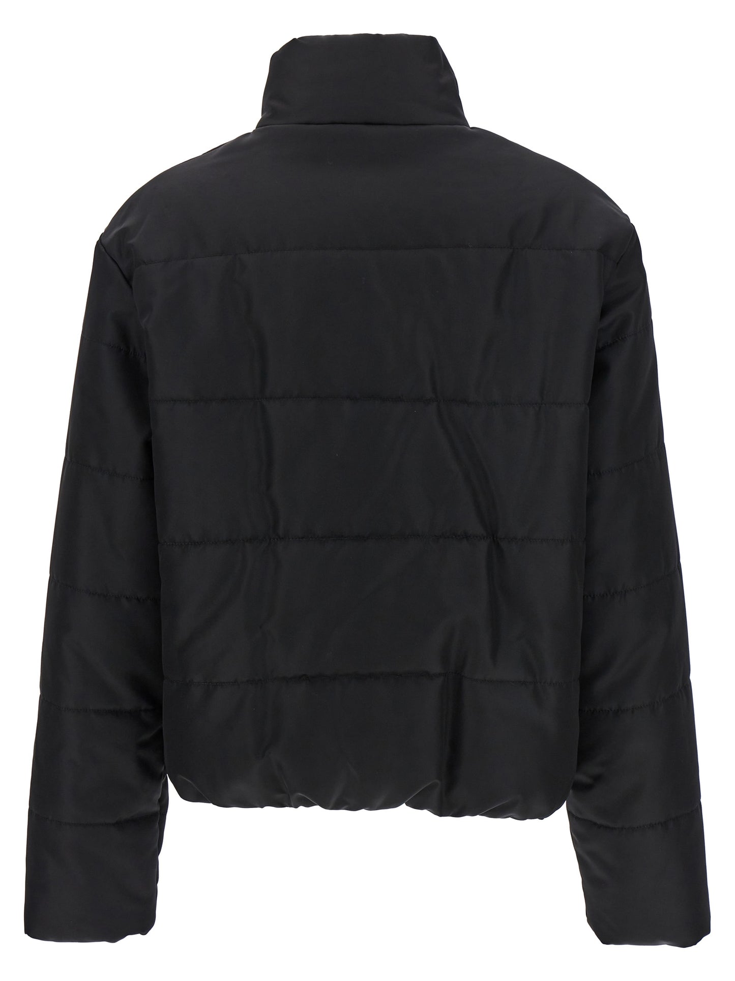 Puffer Jacket by Moschino for women in polyamide black & gold features an on trend silhouette, showcasing refined insulated and a sophisticated for a truly on trend finish.