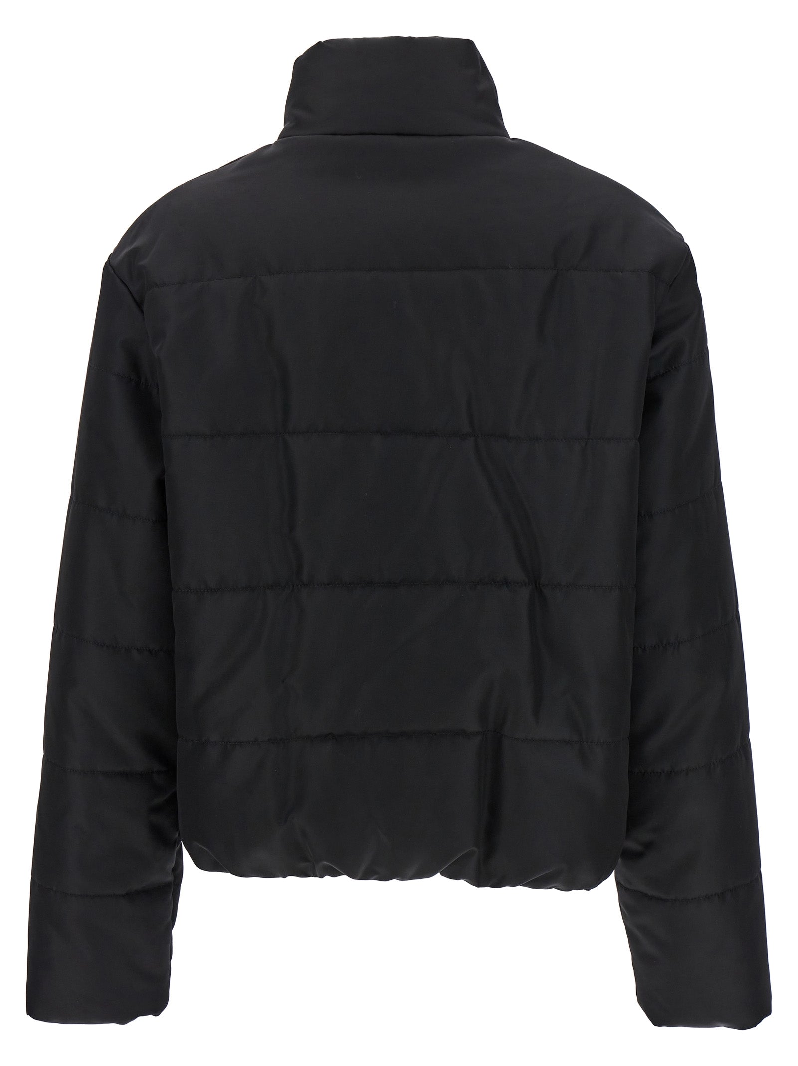 Puffer Jacket by Moschino for women in polyamide black & gold features an on trend silhouette, showcasing refined insulated and a sophisticated for a truly on trend finish.