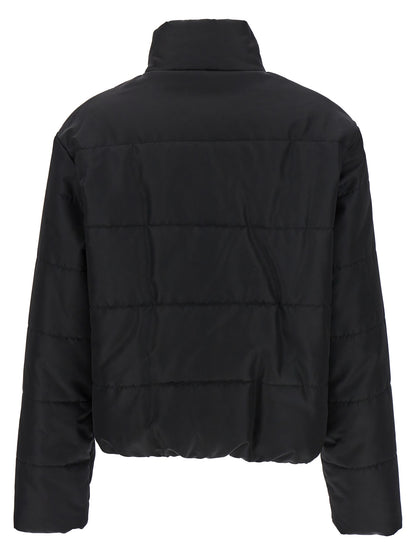 Puffer Jacket by Moschino for women in polyamide black & gold features an on trend silhouette, showcasing refined insulated and a sophisticated for a truly on trend finish.