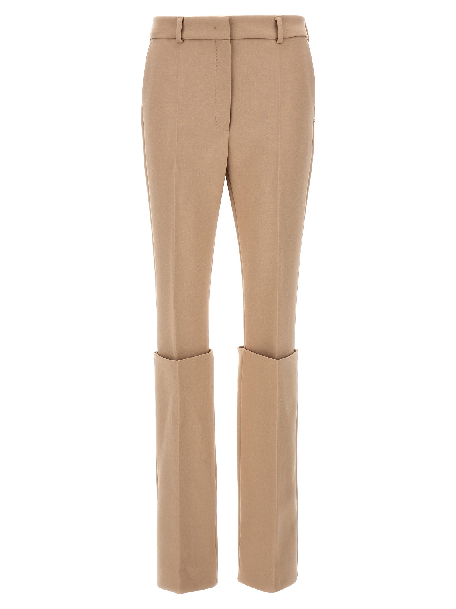 Trousers by Sportmax for women in polyester & wool beige features a artisanal silhouette, showcasing a sophisticated with a long and for a artisanal finish.