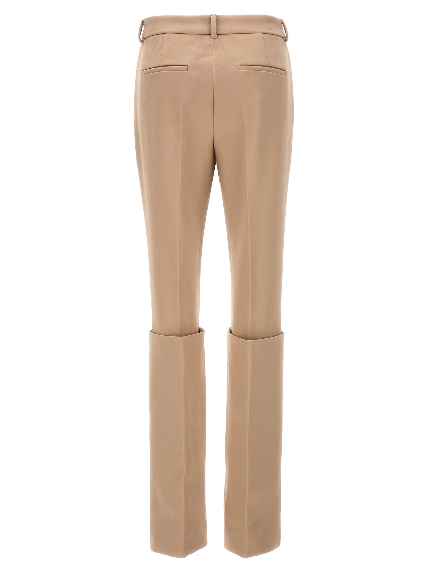 Trousers by Sportmax for women in polyester & wool beige features an sartorial silhouette, showcasing a precise and long with a sartorial for a refined look.