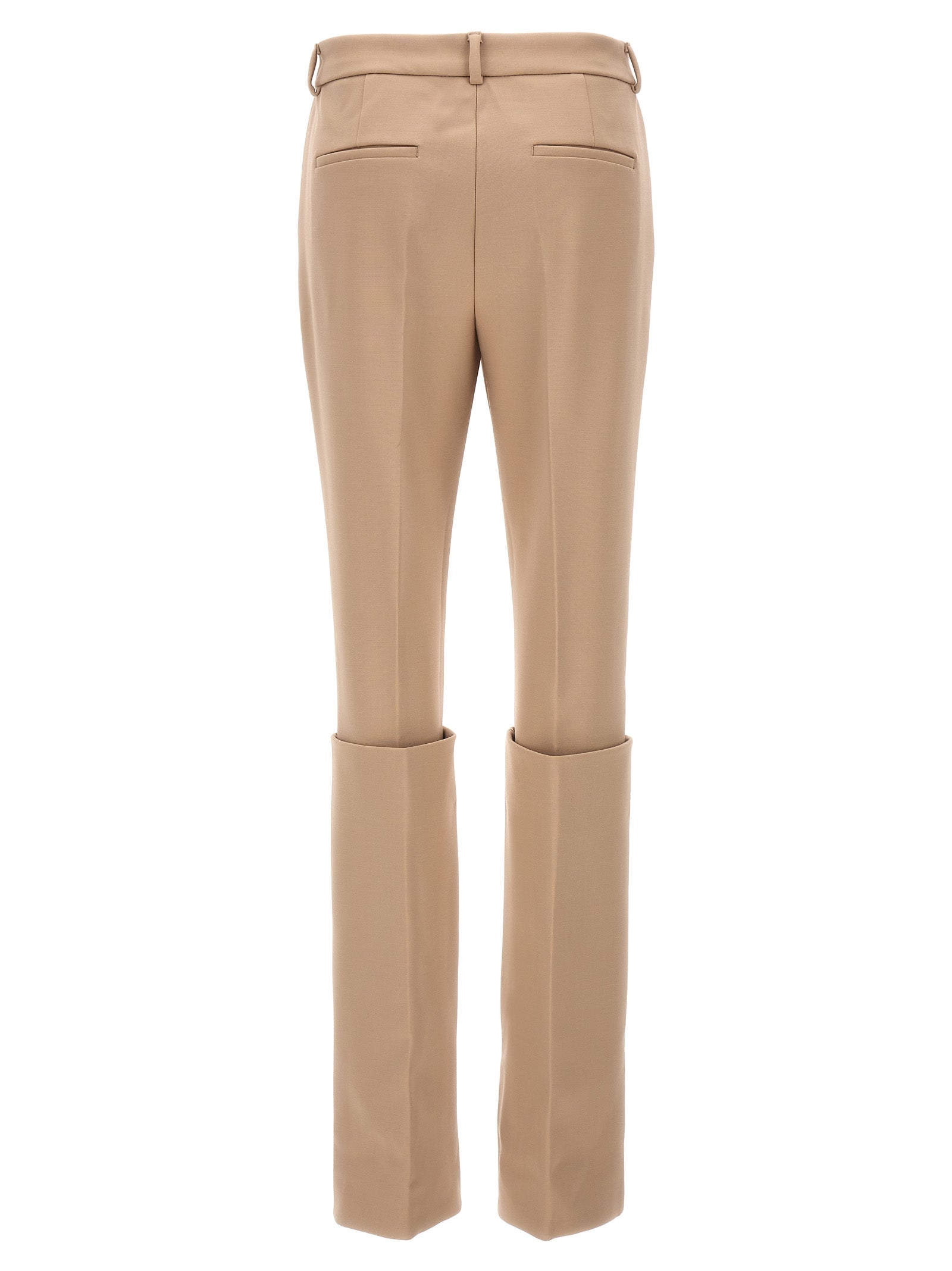 Trousers by Sportmax for women in polyester & wool beige features an sartorial silhouette, showcasing a precise and long with a sartorial for a refined look.