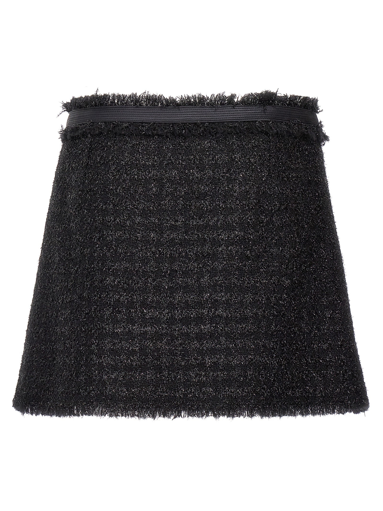 Skirt by Versace for women in polyamide lurex & virgin wool black features a contoured silhouette from the Medusa Women's Polyamide Lurex & Virgin Wool Long Skirt collection, characterized by its contoured long for a contoured finish.