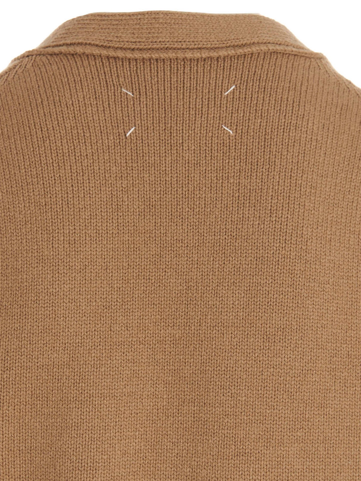 Cardigan by Maison Margiela for men in linen cotton wool & suede leather beige showcases a captivating silhouette, artfully detailed with a captivating and for a truly sophisticated captivating look.