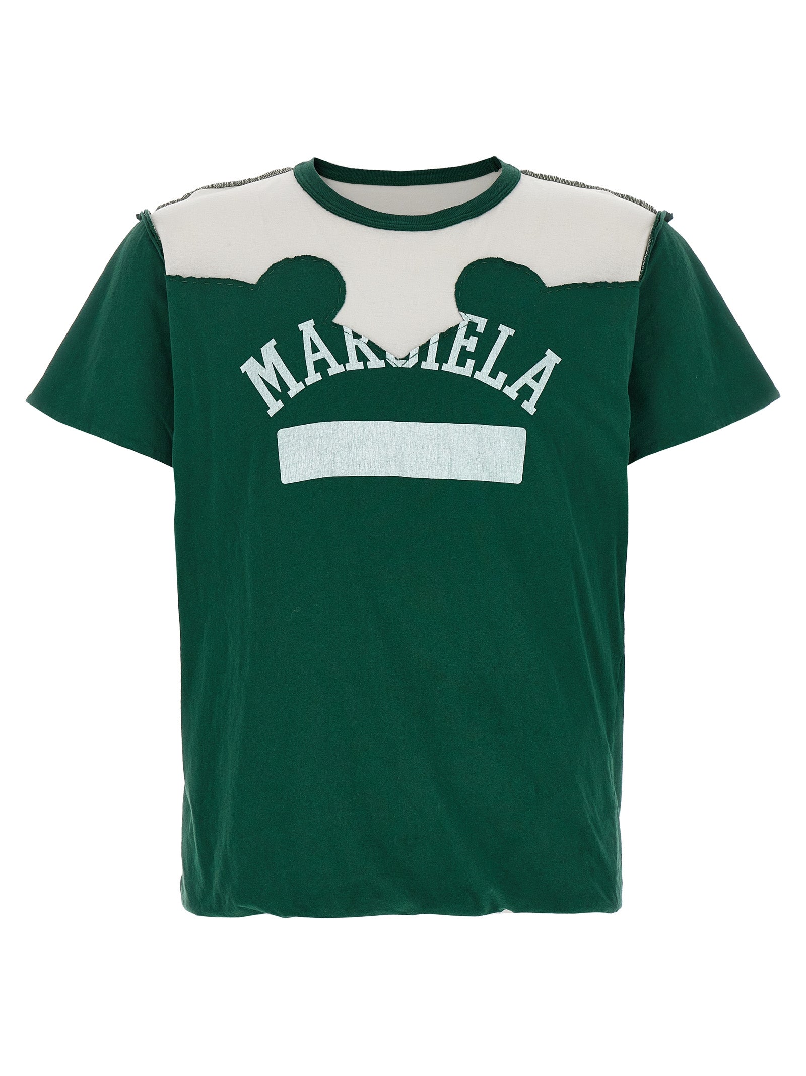 T-Shirt by Maison Margiela for men in cotton bicolour, green & patchwork showcases a chic silhouette, artfully detailed with a chic and for a chic finish.