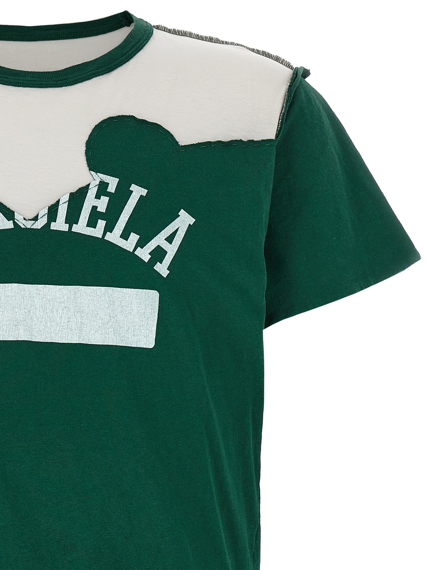 T-Shirt by Maison Margiela for men in cotton bicolour, green & patchwork showcases a unassuming silhouette, artfully detailed with a refined and unassuming for a sophisticated, contemporary look.