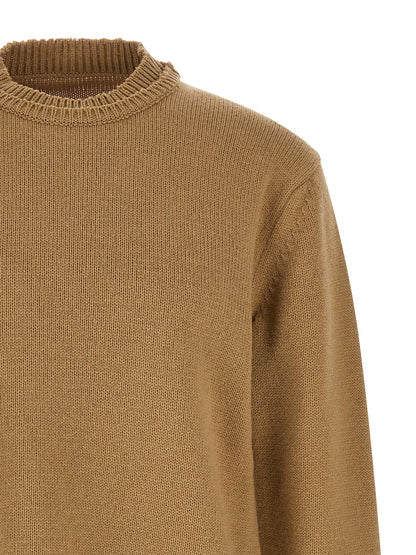Cardigan by Maison Margiela for men in linen cotton wool & suede leather beige showcases a luxurious silhouette, meticulously detailed with a sophisticated wrap crew neckline and for a refined finish.