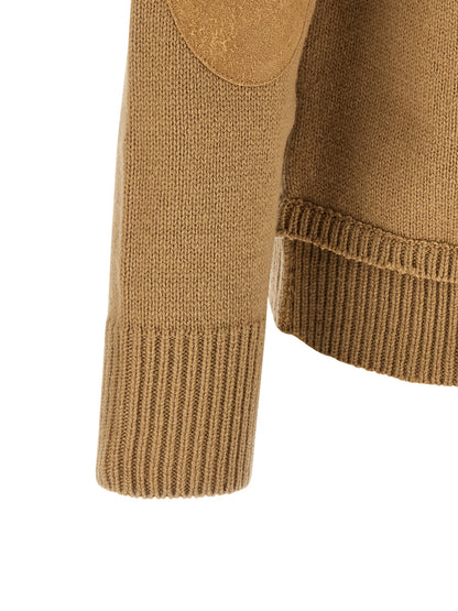 Cardigan by Maison Margiela for men in linen cotton wool & suede leather beige features a dramatic silhouette, showcasing a sophisticated and dramatic detail for a timeless, premium look.
