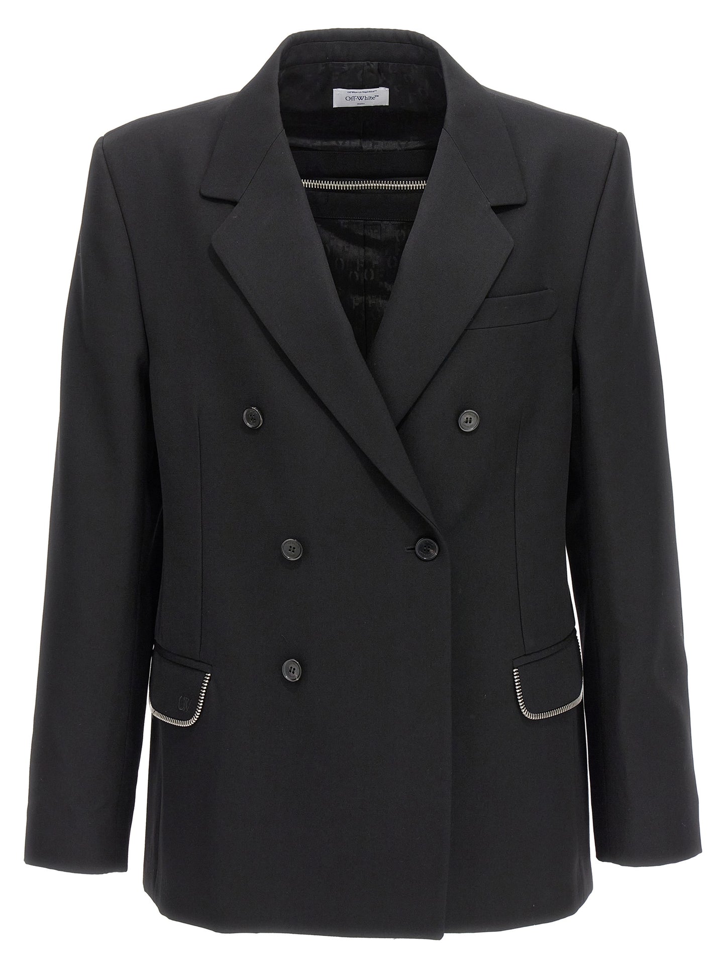 Blazer by Off-White for men in virgin wool black & white showcases a polished silhouette, highlighted by a refined and polished for a sophisticated finish.