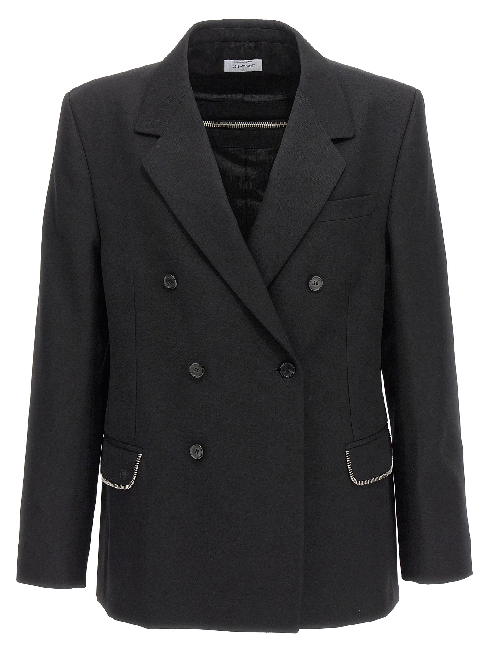 Blazer by Off-White for men in virgin wool black & white showcases a polished silhouette, highlighted by a refined and polished for a sophisticated finish.
