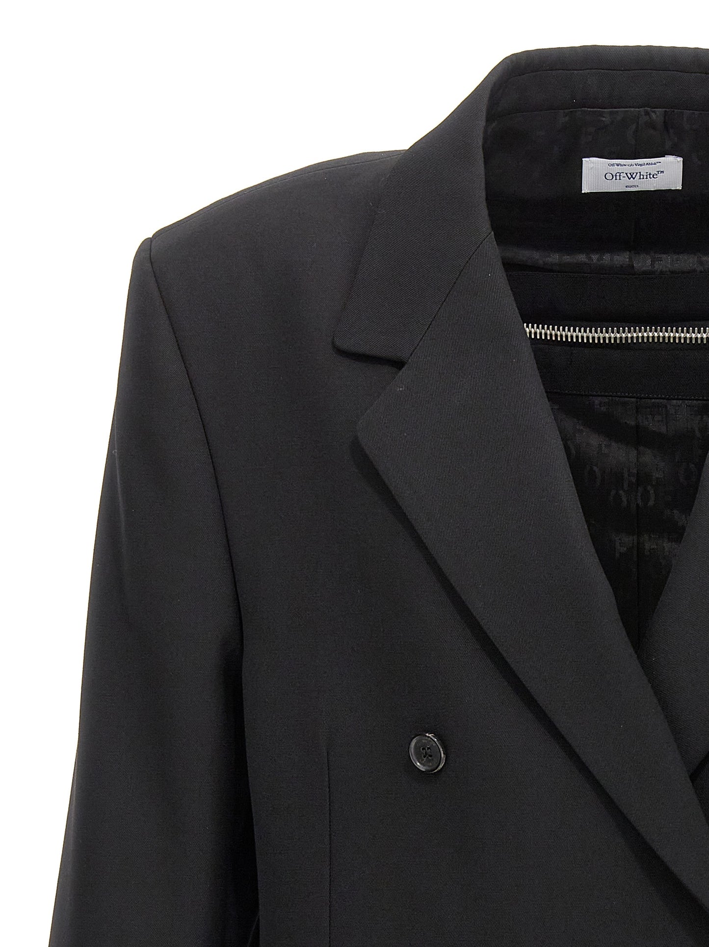 Blazer by Off-White for men in virgin wool black & white presents a distinguished silhouette, detailed with a distinguished and distinctive for a truly sophisticated finish.