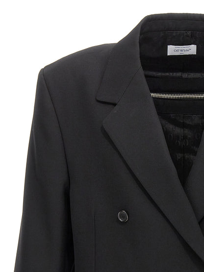 Blazer by Off-White for men in virgin wool black & white presents a distinguished silhouette, detailed with a distinguished and distinctive for a truly sophisticated finish.
