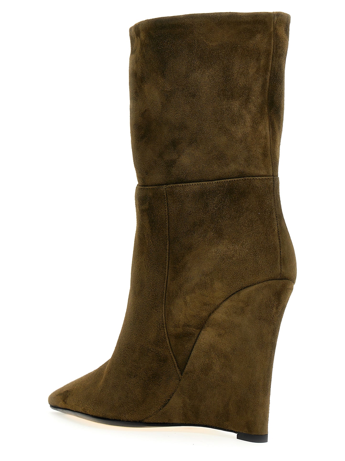 Wedge Ankle Boots by ALEVÌ for women in suede leather bicolour & green features an high-performance silhouette, showcasing the sophisticated design of the Essence Women's Suede Leather Wedge Ankle Boots with a wedge and a refined pointed toe style.