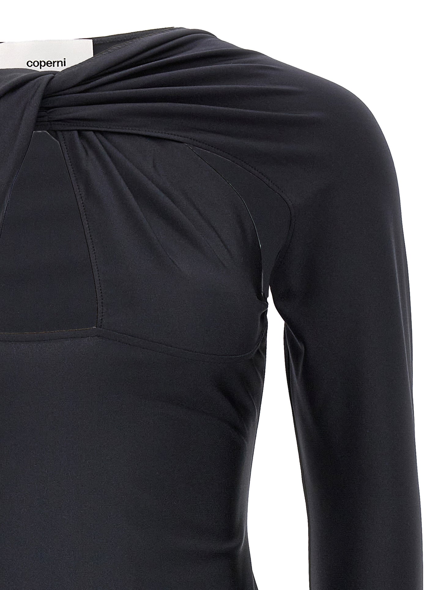 Dress by Coperni for women in stretch polyamide black features an magnificent silhouette, artfully detailed with a magnificent and that flows into an magnificent short mini.